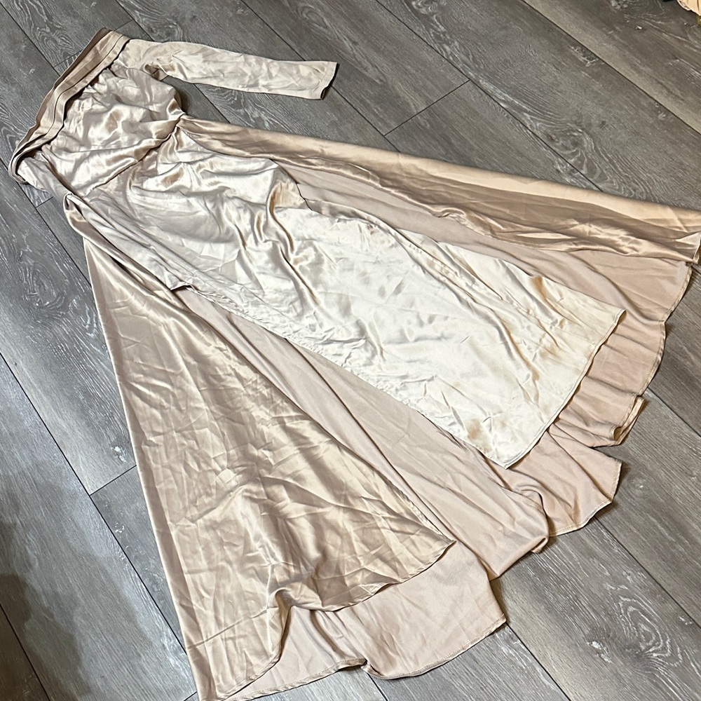 Boohoo Satin Asymmetric Draped Maxi Dress/ Formal Gown- Champagne